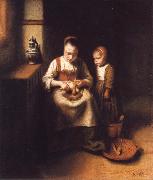 Nicolas Maes A Woman Scraping Parsnips,with a Child Standing by Her china oil painting artist